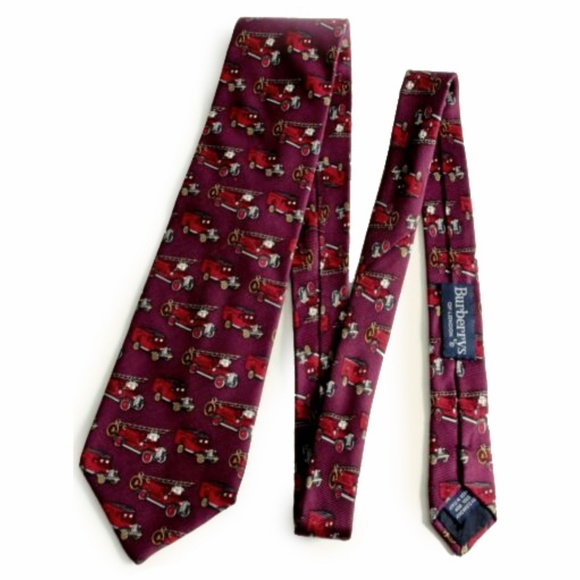 Burberrys of London Mens Neck Tie Silk Firetrucks - Picture 3 of 8
